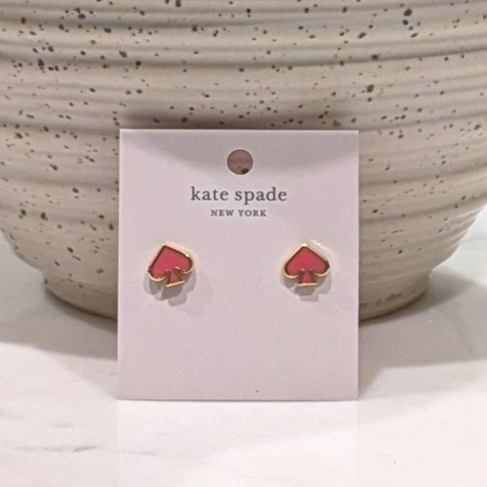 Kate Spade Everyday Spade Earrings Coral Pink Enamel Stud 12K NWT Gold Plated